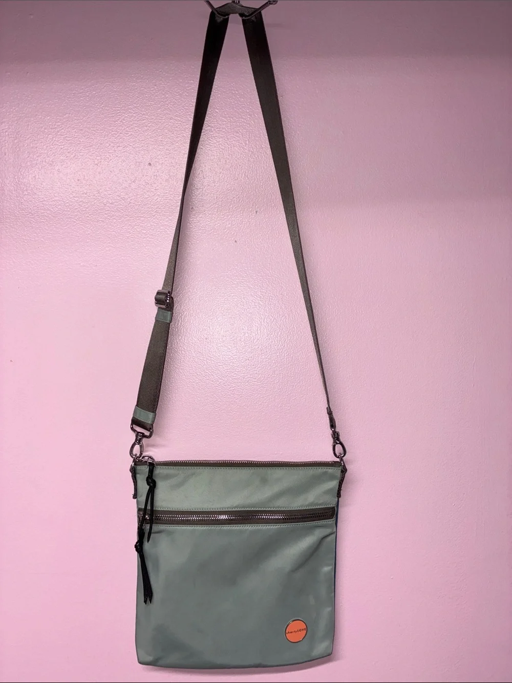 shortyLOVE Greenish grey & teal nylon Crossbody Messenger Bag